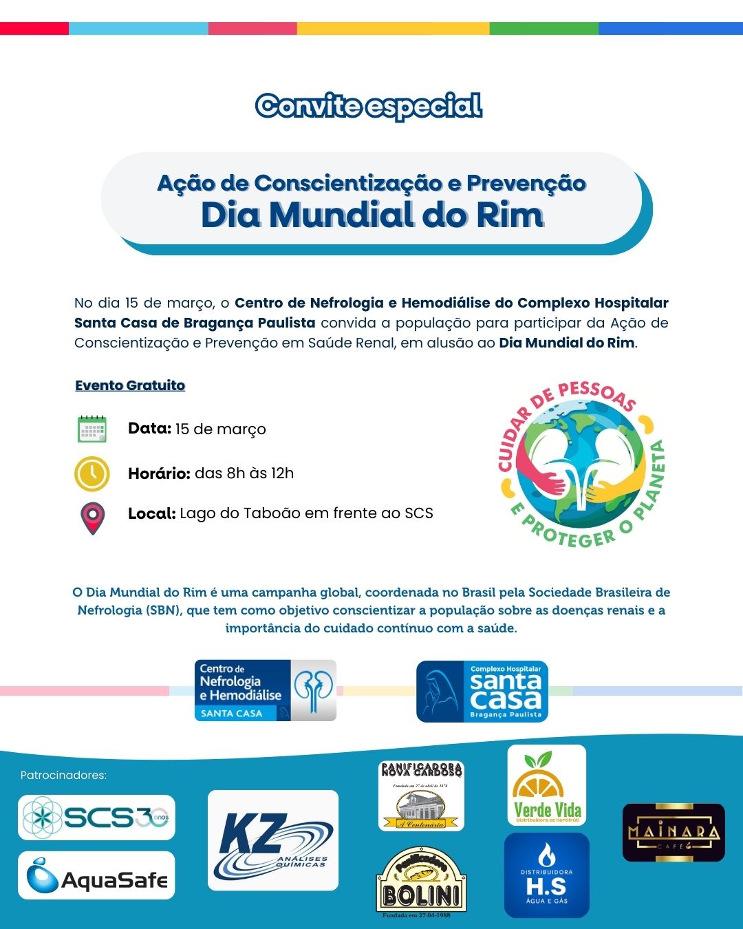 Santa Casa de Bragança promove ação no Lago do  Taboão pelo Dia Mundial do Rim